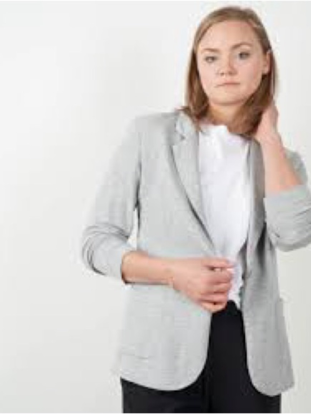 Light Gray Women's Knit Blazer - Casual Tailored Jacket